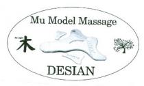 Mu Model Massage Desian.Marchio di forma ovale con al centro figura di 4 tavolette sagomate a sinistra MU in ideogramma Mu Model Massage Desian.Marchio di forma ovale con al centro figura di 4 tavolette sagomate a sinistra MU in ideogramma giapponese la cui traduzione è legno.A destra figura di albero . In alto Scritta Mu Model massage .In basso Scritta Desian Nome che riporta le iniziali del nome De Simone Anita marchio depositato in bianco e nero ma riproducibile in diversi colori Mu Model Massage Desian.Marchio di forma ovale con al centro figura di 4 tavolette sagomate a sinistra MU in ideogramma