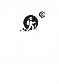 LOGO COMPOSTO DA DUE ELEMENTI, IL PRIMO E UN CERCHIO NEL QUALE VI E INSERITA LA SAGOMA STILIZZATA DI UN LOGO COMPOSTO DA DUE ELEMENTI, PRIMO E UN CERCHIO NEL QUALE VI E INSERITA LA SAGOMA STILIZZATA DI UN CAMMINATORE CON CAPPELLO, ZAINO, BASTONE. IN BASSO A SINISTRA DEL SUDDETTO CERCHIO VI SONO SEI PICCOLE FORME TONDEGGIANTI SIMULANTI UN PERCORSO. IL SECONDO ELEMENTO E LA STILIZZAZIONE DI UN PICCOLO ROSONE POSIZIONATO IN ALTO A DESTRA DEL SUDDETTO CERCHIO LOGO COMPOSTO DA DUE ELEMENTI, IL PRIMO E UN CERCHIO NEL QUALE VI E INSERITA LA SAGOMA STILIZZATA DI UN