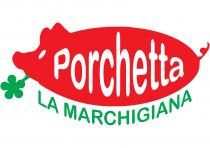 marchio consiste nella dicitura Porchetta LA MARCHIGIANA posta su due linee parallele leggermente arcuate, in cui il termine Porchetta Il marchio consiste nella dicitura Porchetta LA MARCHIGIANA posta su due linee parallele leggermente arcuate, in cui il termine Porchetta in bianco è situato all interno di una figura stilizzata laterale di suino rosso con un fiore verde in bocca, al di sotto della quale è posizionata la scritta LA MARCHIGIANA in colore verde maiuscolo.