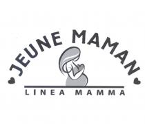 marchio è costituito dalla dicitura curva JEUNE MAMAN che sormonta una mamma in dolce attesa, con un cuore in marchio è costituito dalla dicitura curva JEUNE MAMAN che sormonta una mamma in dolce attesa, con un cuore in mano. Nella parte sottostante alla Mamma è presente la scritta LINEA MAMMA Il marchio è costituito dalla dicitura curva JEUNE MAMAN che sormonta una mamma in dolce attesa, con un cuore in