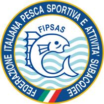 IL MARCHIO E COSTITUITO DALLA DICITURA FEDERAZIONE ITALIANA PESCA SPORTIVA E ATTIVITA SUBACQUEE SCRITTA IN BIANCO IN CARATTERE MAIUSCOLO ALL INTERNO MARCHIO E COSTITUITO DALLA DICITURA FEDERAZIONE ITALIANA PESCA SPORTIVA E ATTIVITA SUBACQUEE SCRITTA IN BIANCO IN CARATTERE MAIUSCOLO ALL INTERNO DI UN CERCHIO DI COLORE BLU CON IL DOPPIO BORDO DI COLORE GIALLO; TRA LE PAROLE FEDERAZIONE E SUBACQUEE, E RAFFIGURATO IL TRICOLORE ITALIANO. ALL INTERNO DEL CERCHIO VI E LA FIGURA STILIZZATA DI UN PESCE DI COLORE BIANCO CON I CONTORNI DI COLORE BLU CHE NUOTA IN UN MARE CON LE ONDE CELESTI, AL DI SOPRA DEL PESCE VI E LA SCRITTA FIPSAS IN COLORE BLU. IL FONT UTILIZZATO E L HELVETICA NARROW BOLD. IL MARCHIO E COSTITUITO DALLA DICITURA FEDERAZIONE ITALIANA PESCA SPORTIVA E ATTIVITA SUBACQUEE SCRITTA IN BIANCO IN CARATTERE MAIUSCOLO ALL INTERNO