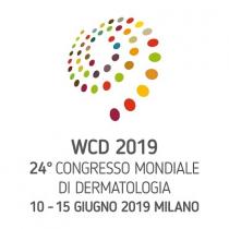 WCD 2019 24 CONGRESSO MONDIALE DI DERMATOLOGIA 10-15 GIUGNO 2019 MILANO marchio è costituito da una rappresentazione grafica a mo di vortice composto da elementi circolari multicolori posta al di sopra delle diciture WCD 2019 24 CONGRESSO MONDIALE DI DERMATOLOGIA 10-15 GIUGNO 2019 MILANO WCD 2019 24 CONGRESSO MONDIALE DI DERMATOLOGIA 10-15 GIUGNO 2019 MILANO