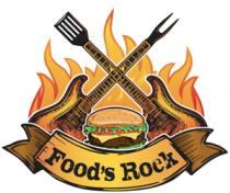 marchio consiste nella dicitura FOOD S ROCK scritta, con lettere dei caratteri Steak, all interno di un festone situato al piede marchio consiste nella dicitura FOOD S ROCK scritta, con lettere dei caratteri Steak, all interno di un festone situato al piede di un disegno di fantasia raffigurante, su uno sfondo fiammeggiante, un hamburger tra due chitarre elettriche aventi le palette dei rispettivi manici incrociati sostituite da una ramina e da un forchettone. Il marchio consiste nella dicitura FOOD S ROCK scritta, con lettere dei caratteri Steak, all interno di un festone situato al piede