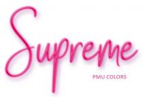 il marchio è composto dalla dicitura Supreme PMU COLORS di colore fucsia in cui la parola SUPREME è di dimensioni marchio è composto dalla dicitura Supreme PMU COLORS di colore fucsia in cui la parola SUPREME è di dimensioni maggiori e caratterizzata da una particolare stilizzazione grafica e le parole PMU COLORS sono di dimensioni minori e posti al di sotto delle ultime tre lettere della parola SUPREME. il marchio è composto dalla dicitura Supreme PMU COLORS di colore fucsia in cui la parola SUPREME è di dimensioni
