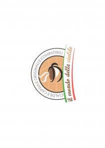 TITOLO: IL MONDO DELLE CIALDE Il marchio consiste: un immagine centrale raffigurante una tazzina di caffè disegnata con linee nere TITOLO: MONDO DELLE CIALDE Il marchio consiste: un immagine centrale raffigurante una tazzina di caffè disegnata con linee nere e marroni scuro, una sorta di ombra semiluna color bianco, al centro e due linee simili a due S fumanti sempre di color bianco. Sempre nell immagine principale è presente una forma ovale di color marrone scuro simboleggiante il caffè. L intera immagine è su sfondo marrone chiaro non omogeno con linee che sono simili alle latitudini e longitudini di un emisfero. Inoltre sono presenti due linee parallele a semicerchio di color nero e al loro interno è presente la scritta CIALDE E CAPSULE ORIGINALI E COMPATIBILI in maiuscolo di color grigio e su sfondo bianco. Tutta la parte sopra descritta è appoggiata su una bandiera dell Italia sviluppata in modo semi-curvo con una linea verde più in alto che va a diminuire da sinistra verso destra ed è parallela alla stessa linea rossa che chiude la parte bassa del logo sviluppata nello stesso modo; all interno di queste due line è presente uno sfondo bianco con all interno la scritta il mondo delle cialde in corsivo e descritta in questo modo: le lettere O della scritta sono dei chicchi di caffè che formano le lettere con due immagine sovrapposte assomiglianti a dei chicchi di caffè di colore marrone scuro e marrone chiaro; il resto delle parole il monde delle è di colore marrone scuro, mentre la parole cialde è di colore marrone chiaro tendente al dorato. L intero logo è su sfondo bianco. TITOLO: IL MONDO DELLE CIALDE Il marchio consiste: un immagine centrale raffigurante una tazzina di caffè disegnata con linee nere