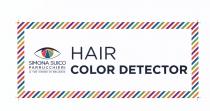HAIR COLOR DETECTOR SIMONA SUICO PARRUCCHIERI IL TUO CODICE DI BELLEZZA IL MARCHIO E UN LOGO DI FORMA RETTANGOLARE RECANTE HAIR COLOR DETECTOR SIMONA SUICO PARRUCCHIERI TUO CODICE DI BELLEZZA IL MARCHIO E UN LOGO DI FORMA RETTANGOLARE RECANTE - SU SFONDO BIANCO CONTORNATO DA LINEE DIAGONALI COLORATE - LA DICITURA HAIR COLOR DETECTOR NERA E IL LOGO SIMONA SUICO PARRUCCHIERI IL TUO CODICE DI BELLEZZA CONSISTENTE NELLE DICITURE SIMONA SUICO PARRUCCHIERI IL TUO CODICE DI BELLEZZA DI COLORE NERO ED IN UN OCCHIO CON ALL INTERNO 5 COLORI VIOLA, ROSSO, AZZURRO PETROLIO, VERDE CHIARO E ARANCIO DAI CONTORNI NERI HAIR COLOR DETECTOR SIMONA SUICO PARRUCCHIERI IL TUO CODICE DI BELLEZZA IL MARCHIO E UN LOGO DI FORMA RETTANGOLARE RECANTE