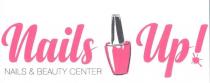 NAILS UP NAILS BEAUTY CENTER la scritta di colore fucsia Nails Up . Tra le due parole il disegno stilizzato NAILS UP NAILS BEAUTY CENTER la scritta di colore fucsia Nails Up . Tra le due parole disegno stilizzato di uno smalto per unghie con bottiglietta di colore fucsia e tappo nero; il punto del punto esclamativo rappresenta una goccia di smalto caduta. Sotto la scritta Nails la dicitura di colore nero Nails Beauty Center . NAILS UP NAILS BEAUTY CENTER la scritta di colore fucsia Nails Up . Tra le due parole il disegno stilizzato