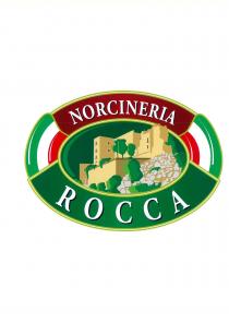 NORCINERIA ROCCA - LOGOTIPO COSTITUITO DA DUE OVALI. ALL INTERNO, NELLA PORZIONE SUPERIORE S POSTA LA DICITURA NORCINERIA, MAIUSCOLO IN NEGATIVO NORCINERIA ROCCA - LOGOTIPO COSTITUITO DA DUE OVALI. ALL INTERNO, NELLA PORZIONE SUPERIORE S POSTA LA DICITURA NORCINERIA, MAIUSCOLO IN NEGATIVO SU FONDO BORDO ; NELLA PORZIONE INFERIORE E POSTA LA DICITURA ROCCA, MAIUSCOLO IN NEGATIVO SU FONDO VERDE. NELLA PORZIONI LATERALI, SONO RAPPRESENTATI I COLORI DELLA BANDIERA ITALIANA, BIANCO ROSSO E VERDE. NELL OVALE CENTRALE E RAFFIGURATO SU SFONDO VERDE UN CASTELLO SU UN DIRUPO SCOSCESO DI SASSI NORCINERIA ROCCA - LOGOTIPO COSTITUITO DA DUE OVALI. ALL INTERNO, NELLA PORZIONE SUPERIORE S POSTA LA DICITURA NORCINERIA, MAIUSCOLO IN NEGATIVO
