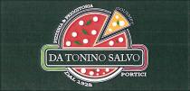 IL MARCHIO E COMPOSTO DALLA RAFFIGURAZIONE DI UNA PIZZA MARGHERITA DI COLORE ROSSO CON CERCHI DI COLORE BIANCO E FOGLIE MARCHIO E COMPOSTO DALLA RAFFIGURAZIONE DI UNA PIZZA MARGHERITA DI COLORE ROSSO CON CERCHI DI COLORE BIANCO E FOGLIE DI COLORE VERDE. DALLA STESSA SI EVIDENZIA UN TRANCIO STACCATO DI COLORE GIALLO CON ALL INTERNO CERCHI DI COLORE BIANCO E UNA FOGLIA DI COLORE VERDE. AL DI SOPRA VI E UNA SCRITTA STILIZZATA GOURMET . IN BASSO CENTRATO, CHE ATTRAVERSA LA PIZZA, VI E LA DICITURA DA TONINO SALVO DI COLORE BIANCO RACCHIUSA IN UN RETTANGOLO DI COLORE BIANCO. SULLA SINISTRA LA DICITURA PIZZERIA FRIGGITORIA IN MAIUSCOLO GRASSETTO DI COLORE BIANCO. AL DI SOTTO LA SCRITTA DAL 1928 DI COLORE BIANCO. AL DI SOTTO DELLA SCRITTA SALVO VI E LA DICITURA PORTICI DI COLORE BIANCO. ALLE DUE ESTREMITA DEL RETTANGOLO VI SONO DUE SEMI RETTANGOLI DI COLORE VERDE A SINISTRA E ROSSO A DESTRA. IL MARCHIO RISULTA SU FONDO NERO. IL TUTTO COME DA ESEMPLARE ALLEGATO. IL MARCHIO E COMPOSTO DALLA RAFFIGURAZIONE DI UNA PIZZA MARGHERITA DI COLORE ROSSO CON CERCHI DI COLORE BIANCO E FOGLIE