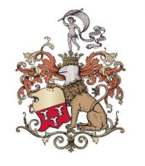 Consistente in una composizione in cui compaiono un leone, in marrone chiaro, visto di profilo, seduto, con testa coperta da Consistente in una composizione in cui compaiono un leone, in marrone chiaro, visto di profilo, seduto, con testa coperta da un elmo grigio sormontato da corona in oro con inserti rossi. leone tiene la zampa anteriore destra alzata, appoggiata su uno scudo in cui è rappresentato lo stemma della Famiglia Frescobaldi. La parte superiore dello scudo è di colore oro, la parte inferiore di colore rosso con tre rocchi di colore bianco, dei quali quello centrale è posto in posizione più bassa rispetto agli altri due. Al di sotto della figura del leone si trova un complesso fregio in oro, con volute e foglie. In alto, all altezza della testa del leone si trova un grande fregio simmetrico, rosso chiaro e oro, le cui volute e foglie si estendono a sinistra, dove è posto lo stemma, e a destra, dalla parte della schiena del leone, verso l alto e in particolare verso il basso. Al di sopra della corona appare una figura femminile, in grigio, che rappresenta la Dea della Fortuna, la quale impugna l asta di uno stendardo svolazzante, sempre in grigio, all interno del quale si legge la scritta spera in Deo = confida in Dio . I contorni degli elementi figurativi sono in nero. Consistente in una composizione in cui compaiono un leone, in marrone chiaro, visto di profilo, seduto, con testa coperta da