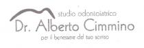 marchio presenta nella parte superiore sinistra la rappresentazione grafica di un labbro superiore di una bocca, tesa a rappresentare marchio presenta nella parte superiore sinistra la rappresentazione grafica di un labbro superiore di una bocca, tesa a rappresentare le forme sinuose del Vulcano situato nel territorio campano, il Vesuvio . A destra della rappresentazione, compare la scritta, di medie dimensioni, studio odontoiatrico in carattere stampatello minuscolo stilizzato. Immediatamente sotto il marchio presenta la denominazione Dr. Alberto Cimmino, di dimensione maggiore e con una stilizzazione diversa. Infine è inserita la dicitura per il benessere del tuo sorriso, in caratteri stampatelli minuscoli. Il marchio presenta nella parte superiore sinistra la rappresentazione grafica di un labbro superiore di una bocca, tesa a rappresentare