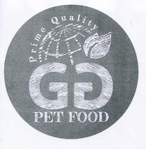 GG PRIME QUALITY PET FOOD TRADUZIONE IN ITALIANO: GG OTTIMA QUALITA PER L ALIMENTAZIONE DEI PICCOLI ANIMALI TRATTASI DI UN LOGO GG PRIME QUALITY PET FOOD TRADUZIONE IN ITALIANO: GG OTTIMA QUALITA PER L ALIMENTAZIONE DEI PICCOLI ANIMALI TRATTASI DI UN LOGO NOMINATIVO COSI DESCRITTO: G G MAIUSCOLA G G MAIUSCOLA AL DI SOPRA DELLE DUE G MAIUSCOLE VIENE RAFFIGURATO UN MEZZO MAPPAMONDO STILIZZATO, ALLA SUA DESTRA VENGONO RAFFIGURATE DUE FOGLIE STILIZZATE. AL DI SOPRA DEL MAPPAMONDO E DELLE DUE FOGLIE APPARE LA SCRITTA PRIME QUALITY IN CARATTERE MINUSCOLO TRANNE LE INIZIALI DELLA P E Q CHE SONO IN MAIUSCOLO. MARCHIO VIENE RACCHIUSO IN UN CERCHIO. GG PRIME QUALITY PET FOOD TRADUZIONE IN ITALIANO: GG OTTIMA QUALITA PER L ALIMENTAZIONE DEI PICCOLI ANIMALI TRATTASI DI UN LOGO