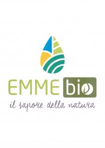 marchio è costituito dalla scritta EMME maiuscolo a stampatello di colore verde mela,la scritta bio di colore verde marchio è costituito dalla scritta EMME maiuscolo a stampatello di colore verde mela,la scritta bio di colore verde oliva anch essa a stampatello,ma minuscolo.Sotto la scritta vi è la dicitura il sapore della natura di colore grigio in corsivo.Nella parte superiore del marchio vi è una goccia stilizzata di colore verde mela,azzurro,verde bottiglia e arancione Il marchio è costituito dalla scritta EMME maiuscolo a stampatello di colore verde mela,la scritta bio di colore verde
