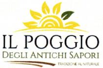 poggio degli antichi sapori - Tradizione al naturale - Il marchio è costituito da un mezzo sole a spirale poggio degli antichi sapori - Tradizione al naturale - Il marchio è costituito da un mezzo sole a spirale con sei foglie al posto dei raggi, di cui una foglia di colore verde. Il sole è adagiato su una collina: questa è rappresentata da due linee semicurve dello stesso colore del sole. Nella parte centrale è presente la scritta Il poggio degli antichi sapori con caratteri maiuscoli a stampatello, di altezza e colori differenti. Nella parte sottostante, a sinistra, sono presenti due linee curve marroni che simboleggiano la terra e sul lato destro, con caratteri maiuscoli a stampatello colore marrone appare la scritta tradizione al naturale . Il poggio degli antichi sapori - Tradizione al naturale - Il marchio è costituito da un mezzo sole a spirale