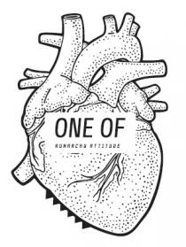 Immagine di un cuore del corpo umano, con all interno dei punti di colore nero, con al centro la scritta ONE Immagine di un cuore del corpo umano, con all interno dei punti di colore nero, con al centro la scritta ONE OF e la scritta RUNARCHY ATTITUDE con in basso a sinistra la presenza di n. 6 triangoli di colore nero Immagine di un cuore del corpo umano, con all interno dei punti di colore nero, con al centro la scritta ONE