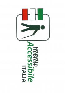 menu Accessibile ITALIA - LA FIGURA HA LA FORMA DI UN RETTANGOLO IN VERTICALE, RAPPRESENTA LA COPERTINA DEL MENU, SUL menu Accessibile ITALIA - LA FIGURA HA LA FORMA DI UN RETTANGOLO IN VERTICALE, RAPPRESENTA LA COPERTINA DEL MENU, SUL BORDO SINISTRO VI SONO TRE PICCOLI RETTANGOLI POSTI UNO SULL ALTRO COLORATI SINGOLARMENTE VERDE BIANCO E ROSSO RICHIAMANDO I COLORI DELLA BANDIERA ITALIANA, ALL INTERNO DEL RETTANGOLO VI E UN OMINO CON BASTONE DI COLORE NERO, RAPPRESENTA SIMBOLO DEI NON VEDENTI. ALL ESTERNO LATO DESTRO VI E LA SCRITTA SU TRE RIGHE : 1 LA PAROLA menu IN CORSIVO, MINUSCOLO DI COLRE NERO; 2 LA PAROLA Accessibile IN CORSIVO, SOLO LA LETTERA A MAIUSCOLA COLORE VERDE ; 3 LA PAROLA ITALIA SCRITTA TUTTA MAIUSCOLA COLORE NERO. menu Accessibile ITALIA - LA FIGURA HA LA FORMA DI UN RETTANGOLO IN VERTICALE, RAPPRESENTA LA COPERTINA DEL MENU, SUL