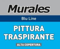 marchio è costituito principalmente in tre bande colore dove al loro interno contengono testi:Nella prima banda di colore grigio marchio è costituito principalmente in tre bande colore dove al loro interno contengono testi: Nella prima banda di colore grigio RGB, 177,178,179 al suo interno contiente la scritta Murales con la M maiuscola con inclinazione in corsivo, tutta di colore nero con contorno bianco; Nella seconda banda di colore blu scuro RGB,0,62,119 si trova al suo interno la scritta Blu Line di colore bianco con la B e la L maisucole Nella terza banda di colore azzurro RGB,0,177,235 si trova al suo interno sulla prima riga tutto maiuscolo di colore bianco con contorno nero la scritta PITTURA, sulla seconda riga tutto maiuscolo di colore bianco con contorno nero la scritta TRASPIRANTE, e sulla terza riga al centro un rettangolo grigio dove al suo interno è scritto tutto maiuscolo di colore bianco ALTA COPERTURA Il marchio è costituito principalmente in tre bande colore dove al loro interno contengono testi