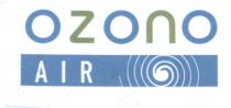 OZONO AIR - Scritta superiore OZONO di colore azzurro e verde chiaro alternati. Scritta inferiore AIR bianca dentro un rettangolo OZONO AIR - Scritta superiore OZONO di colore azzurro e verde chiaro alternati. Scritta inferiore AIR bianca dentro un rettangolo azzurro con disegnata una spirale bianca OZONO AIR - Scritta superiore OZONO di colore azzurro e verde chiaro alternati. Scritta inferiore AIR bianca dentro un rettangolo