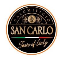 SALUMIFICIO SAN CARLO ZIANO PIACENZA TASTE OF ITALY figurativo a colori MARCHO contiente LE PAROLE SALUMIFICIO SAN CARLO ZIANO PIACENZA TASTE OF ITALY, IN TONALITA ORO, ABBINATE ELEMENTI FIGURATIVI SALUMIFICIO SAN CARLO ZIANO PIACENZA TASTE OF ITALY figurativo a colori