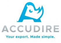 marchio consiste nell espressione ACCUDIRE Your export. Made simple. recante peculiare caratterizzazione figurativa e cromatica. In particolare, la parola ACCUDIRE marchio consiste nell espressione ACCUDIRE Your export. Made simple. recante peculiare caratterizzazione figurativa e cromatica. In particolare, la parola ACCUDIRE è collocata in posizione centrale, presenta carattere stampatello maiuscolo e colorazione grigia; al di sopra di ACCUDIRE è posizionato un elemento figurativo che rappresenta la lettera A di ACCUDIRE di colorazione blu e recante all interno la sagoma della testa di un rinoceronte. Il tutto sovrasta l espressione di colore blu Your export. Made simple. Il marchio consiste nell espressione ACCUDIRE Your export. Made simple. recante peculiare caratterizzazione figurativa e cromatica. In particolare, la parola ACCUDIRE