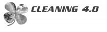 Parola inglese CLEANING tutta maiuscola seguita dai numeri 4 e 0, separati da un punto, e preceduta da un quadrifoglio Parola inglese CLEANING tutta maiuscola seguita dai numeri 4 e 0, separati da un punto, e preceduta da un quadrifoglio col gambo che sale da sinistra verso destra e con ciascun petalo contenente l immagine di uno dei 4 elementi: dal basso a sinistra, in senso orario, terra un sentiero con arbusti, acqua onde di mare, aria cielo con nuvole e fuoco fiamma Parola inglese CLEANING tutta maiuscola seguita dai numeri 4 e 0, separati da un punto, e preceduta da un quadrifoglio