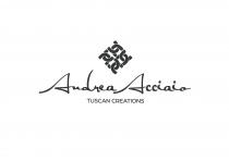 marchio è costituito dalle parole Andrea Acciaio scritte con il font satisfaction. Tra una lettera e l altra delle due marchio è costituito dalle parole Andrea Acciaio scritte con il font satisfaction. Tra una lettera e l altra delle due parole è stata modificata la crenatura delle lettere in funzione delle varie tipologie che compongono le due parole. Ulteriori modifiche: lettera A maiuscola è stata allungata l asta centrale per chiudere maggiormente la lettera. lettere d minuscola è stato tolto l occhiello dell asta e attaccata alla lettera successiva, lettere i accorciate le grazie e di conseguenza attaccate alle lettere successive, ed inoltre sono stati abbassati i puntini. Al di sotto delle suddette parole c è la scritta Tuscan Creations realizzata con il font Azo Sans. Al di sopra della scritta Andrea Acciaio, nella sua parte centrale, si sviluppa un immagine composta da otto lettere A stilizzate, tipo ferro di cavallo, che intersecandosi tra loro a due a due vanno a formare un quadrato Il marchio è costituito dalle parole Andrea Acciaio scritte con il font satisfaction. Tra una lettera e l altra delle due