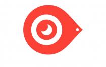 Logo a forma di goccia, simil puntatore di geolocalizzazione, ma posizionato in senso orizzontale anziché verticale. La parte tondeggiante e Logo a forma di goccia, simpuntatore di geolocalizzazione, ma posizionato in senso orizzontale anziché verticale. La parte tondeggiante e ricurva rimane a sinistra, mentre sulla destra si estende la parte a punta. All interno di questa sorta di goccia orizzontale appare un cerchio al cui interno è presente un grafismo che richiama una mezza luna rivolta con le due punte in alto a sinistra. Logo a forma di goccia, simil puntatore di geolocalizzazione, ma posizionato in senso orizzontale anziché verticale. La parte tondeggiante e