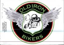 OLD IRON BIKERS - IL MARCHIO E COMPOSTO DA UNO SCUDO SAGOMATO ALATO CON DOPPIO BORDO VERDE, AL CUI INTERNO OLD IRON BIKERS OLD IRON BIKERS - IL MARCHIO E COMPOSTO DA UNO SCUDO SAGOMATO ALATO CON DOPPIO BORDO VERDE, AL CUI INTERNO