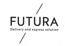 Marchio figurativo composto dal termine FUTURA scritto con carattere di fantasia della famiglia sans-serif seguito dalla frase Delivery and express Marchio figurativo composto dal termine FUTURA scritto con carattere di fantasia della famiglia sans-serif seguito dalla frase Delivery and express solution anch essa scritta con carattere di fantasia della medesima famiglia. Le due scritte vengono attraversate in maniera trasversale da una retta che si interrompe in prossimità delle scritte. tutto come da esemplare allegato. Marchio figurativo composto dal termine FUTURA scritto con carattere di fantasia della famiglia sans-serif seguito dalla frase Delivery and express