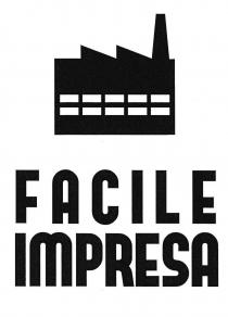 marchio FACILE IMPRESA è costituito da una sagoma stilizzata di un complesso industriale di vecchia concezione, la figura presenta marchio FACILE IMPRESA è costituito da una sagoma stilizzata di un complesso industriale di vecchia concezione, la figura presenta un camino a destra e 2 tetti inclinati, sulla facciata 2 file da 5 rettangoli che simboleggiano le finestre. Sotto la figura la denominazione facile in maiuscolo e impresa in minuscolo. Il tutto racchiuso in un rettangolo con angoli arrotondati. Il tutto come da esemplare allegato. Il marchio FACILE IMPRESA è costituito da una sagoma stilizzata di un complesso industriale di vecchia concezione, la figura presenta