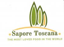 IL LOGO E FATTO DA TRE CIPRESSI ATTACCATI DI MISURE E COLORI DIVERSI SOPRA UNA COLLINA CON SOTTO SCRITTO SAPORE LOGO E FATTO DA TRE CIPRESSI ATTACCATI DI MISURE E COLORI DIVERSI SOPRA UNA COLLINA CON SOTTO SCRITTO SAPORE TOSCANA IN MEZZO A DUE PALLINE, CON UNO SLOGAN SCRITTO SOTTO SAPORE TOSCANA, THE MOST LOVED FOOD IN THE WORLD. IL LOGO E FATTO DA TRE CIPRESSI ATTACCATI DI MISURE E COLORI DIVERSI SOPRA UNA COLLINA CON SOTTO SCRITTO SAPORE