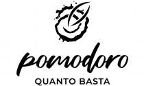 IL MARCHIO È COMPOSTO DA UN ELEMENTO GRAFICO CHE RAPPRESENTA UNA FORMA A SPIRALE IRREGOLARE CHE SIMULA LA BASE DI MARCHIO È COMPOSTO DA UN ELEMENTO GRAFICO CHE RAPPRESENTA UNA FORMA A SPIRALE IRREGOLARE CHE SIMULA LA BASE DI SALSA DI POMODORO DI UNA PIZZA CON PICCOLI SCHIZZI SPARSI. DUE FORME ARCUATE SPECULARI NELLA PARTE CONCAVA, PORTANO IL LORO VERTICE BASSO AL CENTRO DELLA SPIRALE SIMULANDO UNA FOGLIA DI BASILICO. AL DI SOTTO DI DETTA FIGURA È PRESENTE LA PAROLA POMODORO SCRITTA IN CARATTERI DI FANTASIA MINUSCOLI. AL DI SOTTO DELLA PAROLA POMODORO VI SONO LE PAROLE QUANTO BASTA SCRITTE IN CARATTERI DI FANTASIA MAIUSCOLI. IL MARCHIO È COMPOSTO DA UN ELEMENTO GRAFICO CHE RAPPRESENTA UNA FORMA A SPIRALE IRREGOLARE CHE SIMULA LA BASE DI