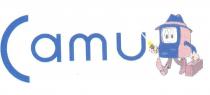 CAMU Logo raffigurante la scritta Camu in corsivo, con la lettera C in rilievo rispetto le altre, ed il disegno CAMU Logo raffigurante la scritta Camu in corsivo, con la lettera C in rilievo rispetto le altre, ed disegno di un macchinario animato con espressione in viso sorridente, con cappello, braccia, mano destra con cacciavite, mano sinistra con borsa degli attrezzi per le riparazioni, gambe e stivali ai piedi. CAMU Logo raffigurante la scritta Camu in corsivo, con la lettera C in rilievo rispetto le altre, ed il disegno