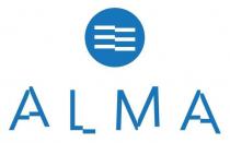 ALMA Marchio figurativo contenente elementi verbali, costituito dalla parola ALMA, riprodotta con caratteri stilizzati spezzati, di colore blu, in ALMA Marchio figurativo contenente elementi verbali, costituito dalla parola ALMA, riprodotta con caratteri stilizzati spezzati, di colore blu, in formato stampato maiuscolo, con orientamento orizzontale da sinistra verso destra. Al di sopra della suddetta parola ALMA, vi è la componente grafica costituita dal disegno di un cerchio, di colore blu, al cui interno sono riprodotti tre tratti stilizzati paralleli, di colore bianco, che richiamano idealmente delle onde, come da immagine allegata. ALMA Marchio figurativo contenente elementi verbali, costituito dalla parola ALMA, riprodotta con caratteri stilizzati spezzati, di colore blu, in