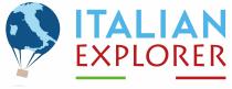 Mongolfiera di colore blu con disegnata la sagome dell Italia in azzurro, a destra sono presenti le parole Italian, in azzurro Mongolfiera di colore blu con disegnata la sagome dell Italia in azzurro, a destra sono presenti le parole Italian, in azzurro e sotto Explorer in rosso traducibile con esploratori italiani Mongolfiera di colore blu con disegnata la sagome dell Italia in azzurro, a destra sono presenti le parole Italian, in azzurro