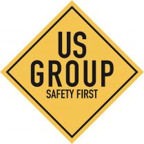 Logo raffigurante un quadrato ruotato di 45 di colore giallo con bordo nero riportante al suo interno la scritta: US Logo raffigurante un quadrato ruotato di 45 di colore giallo con bordo nero riportante al suo interno la scritta: US GROUP SAFETY FIRST . Logo raffigurante un quadrato ruotato di 45 di colore giallo con bordo nero riportante al suo interno la scritta: US