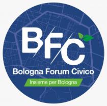 BFC Bologna Forum Civico scritte bainche su sfondo circolare blu, in apice due foglie verdi, in sottofondo mapa strdale viali BFC Bologna Forum Civico scritte bainche su sfondo circolare blu, in apice due foglie verdi, in sottofondo mapa strdale viali Bologna e in basso scritta Insieme per Bologna su rettangolo verde. BFC Bologna Forum Civico scritte bainche su sfondo circolare blu, in apice due foglie verdi, in sottofondo mapa strdale viali