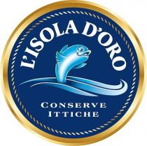 marchio consiste in un impronta circolare blu, contornata da una corda stilizzata oro e da una cornice oro, all interno della marchio consiste in un impronta circolare blu, contornata da una corda stilizzata oro e da una cornice oro, all interno della quale vi è la dicitura L ISOLA D ORO in stampatello maiuscolo bianco, che sovrasta un immagine color azzurro raffigurante un pesce nell atto di guizzare fuori dalle onde, al di sotto della quale vi è la dicitura CONSERVE ITTICHE in stampatello maiuscolo bianco di dimensioni minori Il marchio consiste in un impronta circolare blu, contornata da una corda stilizzata oro e da una cornice oro, all interno della