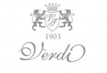 V F 1903 VERDI Il marchio consiste in uno scudo sorretto da due leoni in piedi, uno a destra dello V F 1903 VERDI marchio consiste in uno scudo sorretto da due leoni in piedi, uno a destra dello scudo e uno a sinistra che si guardano e che all interno dello scudo compare la lettera V e la lettera F in corsivo maiuscolo e una corona sopra lo scudo e al di sotto dello scudo compare una data simbolica 1903 e al di sotto di tutto questo compare la scritta VERDI in corsivo. V F 1903 VERDI Il marchio consiste in uno scudo sorretto da due leoni in piedi, uno a destra dello