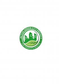 marchio consiste in un tondo bianco con all interno due simboli: tre edifici stilizzati e una foglia di colore verde. Intorno marchio consiste in un tondo bianco con all interno due simboli: tre edifici stilizzati e una foglia di colore verde. Intorno al cerchio un anello di colore verde con la scritta ACTIVE GREEN CITY PROJECT - FOR PEOPLE S HEALTH PROGETTO CITTA VERDE E ATTIVA - PER LA SALUTE DELLE PERSONE di colore bianco Il marchio consiste in un tondo bianco con all interno due simboli: tre edifici stilizzati e una foglia di colore verde.Intorno