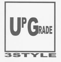 Marchio figurativo UPGRADE 3STYLE, come da esemplare allegato. La traduzione in lingua italiana del marchio è aggiornamento 3 stile. Marchio figurativo UPGRADE 3STYLE, come da esemplare allegato. La traduzione in lingua italiana del marchio è aggiornamento 3 stile. Marchio figurativo UPGRADE 3STYLE, come da esemplare allegato. La traduzione in lingua italiana del marchio è aggiornamento 3 stile.