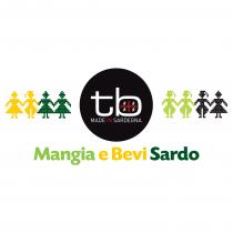 Cerchio con sfondo nero contenente le lettere T e B . Accanto al cerchio sono presenti 8 figure che rappresentano i Cerchio con sfondo nero contenente le lettere T e B . Accanto al cerchio sono presenti 8 figure che rappresentano i ballerini sardi. Sotto cerchio è presente il Payoff Mangia e Bevi Sardo Cerchio con sfondo nero contenente le lettere T e B . Accanto al cerchio sono presenti 8 figure che rappresentano i