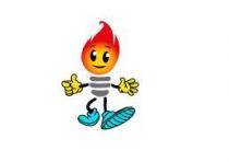 marchio rappresenta un omino stilizzato sorridente. La testa è formata da una fiammella a tre punte e gli occhi sono marchio rappresenta un omino stilizzato sorridente. La testa è formata da una fiammella a tre punte e gli occhi sono marroni con al loro interno un riflesso bianco. Il corpo è composto da tre linee grigie e le braccia e gambe sono stilizzate. Nelle mani indossa dei guanti gialli. La mano destra ha il pollice alzato in segno di ok, mentre quella sinistra è aperta. Infine ai piedi l omino indossa un paio di scarpe di azzurro. L omino è rappresentanto nell atto di camminare. Il piede sinistro è proteso in avanti nell intento di compiere il passo, mentre quello destro è posto in posizione arretrata. Il marchio rappresenta un omino stilizzato sorridente. La testa è formata da unafiammella a tre punte e gli occhi sono