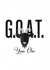 G.O.A.T. Il marchio è composto dalla scritta G.O.A.T. greatest of all time che tradotto in italiano significa il migliore di tutti G.O.A.T. marchio è composto dalla scritta G.O.A.T. greatest of all time che tradotto in italiano significa il migliore di tutti i tempi nel font Coolvetica Compressed Regular, ai suoi piedi è rappresentata l immagine di una capra. Sotto l immagine della capra c è la scritta Year One che tradotto in italiano significa anno uno nel font Christmas Wish Calligraphy. Il logo può essere raffigurato in qualsiasi colore e dimensione. G.O.A.T. Il marchio è composto dalla scritta G.O.A.T. greatest of all time che tradotto in italiano significa il migliore di tutti