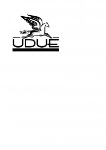 IL LOGO E COMPOSTO DA UN CAVALLO ALATO VISTO LATERALMENTE CHE SOVRASTA LA SCRITTA UDUE IN CARATTERE MAIUSCOLO AIR CONDITIONER . LOGO E COMPOSTO DA UN CAVALLO ALATO VISTO LATERALMENTE CHE SOVRASTA LA SCRITTA UDUE IN CARATTERE MAIUSCOLO AIR CONDITIONER . A FARE DA BASE DEL MARCHIO C E UN RETTANGOLO DI COLORE PIENO. IL LOGO E COMPOSTO DA UN CAVALLO ALATO VISTO LATERALMENTE CHE SOVRASTA LA SCRITTA UDUE IN CARATTERE MAIUSCOLO AIR CONDITIONER .