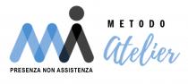 Marchio complesso formato da tre forme triangolari senza base unite tra loro, l ultima sormontata da una sfera, senza contatto. Sotto Marchio complesso formato da tre forme triangolari senza base unite tra loro, l ultima sormontata da una sfera, senza contatto. Sotto la figura si legge la dicitura presenza non assistenza in stampatello. Nell spazio a destra compare la parola metodo in stampatello grassetto, e sotto di essa la parola atelier in corsivo fantasia, quest ultima parola francese si traduce in italiano con laboratorio . Marchio complesso formato da tre forme triangolari senza base unite tra loro, l ultima sormontata da una sfera, senza contatto. Sotto