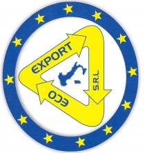 Marchio rappresentante il territorio dell Italia in colore blu. Contornato da un triangolo con angoli smussati, formato da tre frecce incrociate Marchio rappresentante territorio dell Italia in colore blu. Contornato da un triangolo con angoli smussati, formato da tre frecce incrociate di colore giallo a ricordare il simbolo del riciclaggio con scritto sui tre lati ECO EXPORT SRL in colore blu. Il tutto contornato da un cerchio di colore blu con incastonate dodici stelle di colore giallo equidistanti l una dall altra Marchio rappresentante il territorio dell Italia in colore blu. Contornato da un triangolo con angoli smussati, formato da tre frecce incrociate