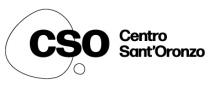 logotipo è costituito dall acronimo CSO, cui lato destro è presente la denominazione Centro Sant Oronzo disposta su due righe. Il logotipo è costituito dall acronimo CSO, cui lato destro è presente la denominazione Centro Sant Oronzo disposta su due righe. Il font utilizzato è bastoni minuscolo versione custom del Forma DJR . In secondo piano è situata una forma irregolare circolare, posta alle spalle delle prime due lettere del naming. Una forma irregolare più piccola è situata in basso a destra rispetto a quella più grande. Il logotipo è costituito dall acronimo CSO, cui lato destro è presente la denominazione Centro Sant Oronzo disposta su due righe. Il