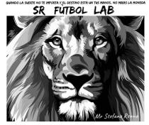 Marchio raffigurante un leone color bianco-nero grigio con in alto la scritta color nero quando la suerte no te importa Marchio raffigurante un leone color bianco-nero grigio con in alto la scritta color nero quando la suerte no te importa y el destino està un tus manos, no miras la moneda, sotto la scritta color nero SR Futbol Lab, in basso a destra la scritta Mr Stefano Renna di color bianco. Marchio raffigurante un leone color bianco-nero grigio con in alto la scritta color nero quando la suerte no te importa