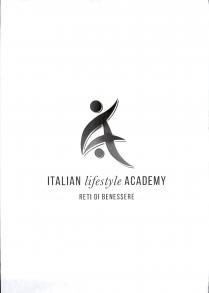 ITALIAN lifestyle ACADEMY RETI DI BENESSERE - tre forme curvilinee che si intersecano; le prime due partono dallo stesso punto ITALIAN lifestyle ACADEMY RETI DI BENESSERE - tre forme curvilinee che si intersecano; le prime due partono dallo stesso punto e vanno una verso l alto e l altra verso destra, la terza parte al di sotto della prima forma ed interseca la seconda passando sotto, quasi a stilizzare una A . Al di sopra della prima forma c è un cerchio e al di sotto la seconda forma un secondo cerchio più piccolo del primo. Accanto alla singola figura è tracciata una linea che ne segue la forma al fine di rappresentare la profondità della stessa ITALIAN lifestyle ACADEMY RETI DI BENESSERE - tre forme curvilinee che si intersecano; le prime due partono dallo stesso punto